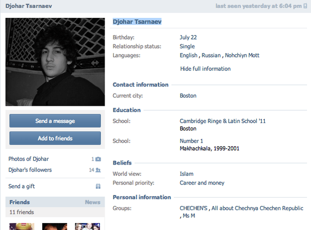 Boston Bomber Facebook