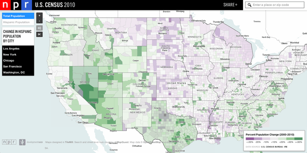 NPR used MapBox's TileMill project to map population growth based on the 2010 U.S. Census data.