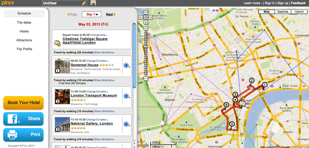 Plnnr generates itineraries based on how many days your trip is and what your interests are