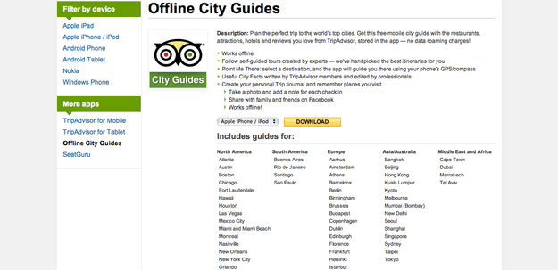 TripAdvisor offers a variety of offline-accessible city guides.