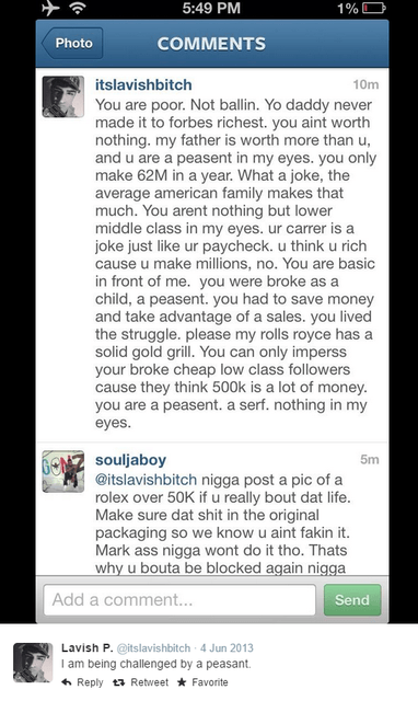 itslavishbitch and soulja boy conversation on Facebook