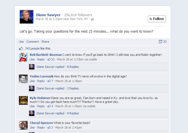 diane sawyer facebook Q&A