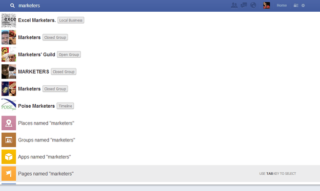 facebook marketers facebook search query