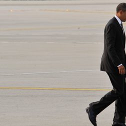 President Barack Obama arrives at LAX Airport in Los Angeles, Ca for a rally in downtown