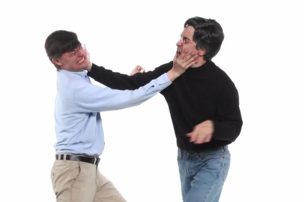 Steve Jobs and Bill Gates engage in a robust discussion about the pros and cons of OS X.