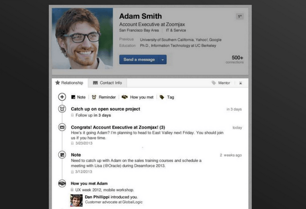 linkedin contacts profile page