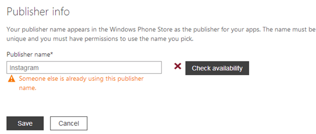 windows phone store publisher info taken instagram