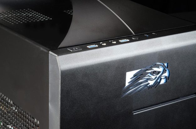 Falcon Northwest Fragbox review front angle closeup