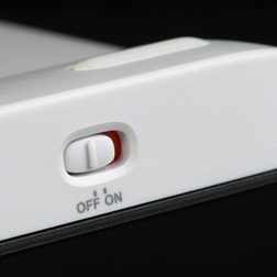 The on and off switch for a Logitech Wireless Touch Keyboard K400.