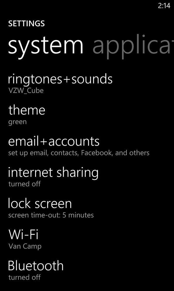 Nokia Lumia 928 screenshot settings