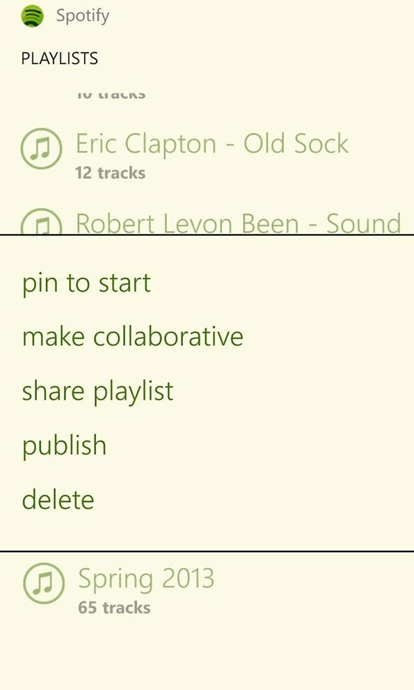 Nokia Lumia 928 screenshot spotify playlists