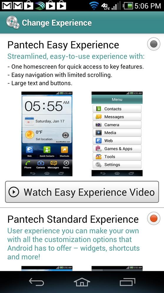 Pantech Discover Phone screen shot change experience