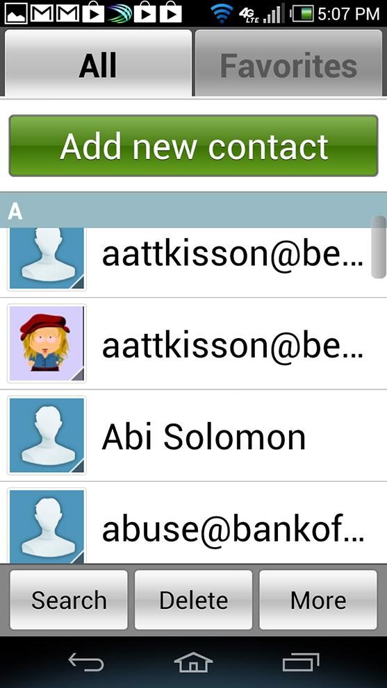 Pantech Discover Phone screen shot contacts