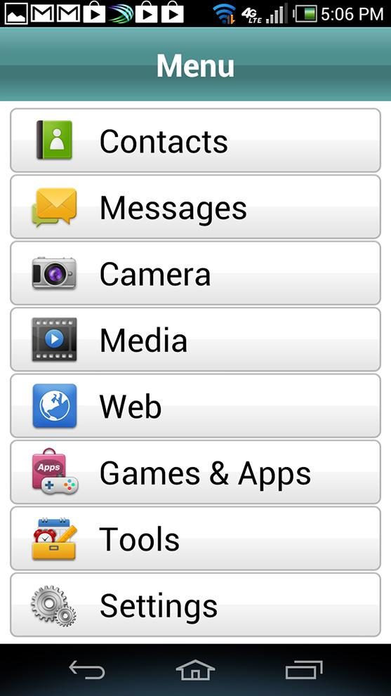 Pantech Discover Phone screen shot menu