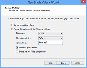 The format step, which creates the file system, is the next step in the volume creation process.