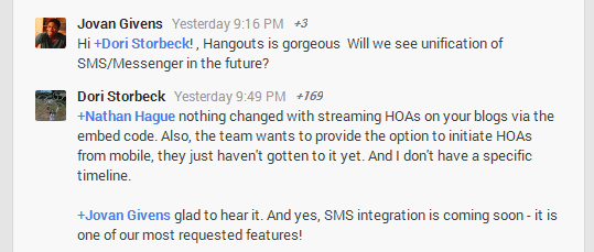 google hangouts sms question