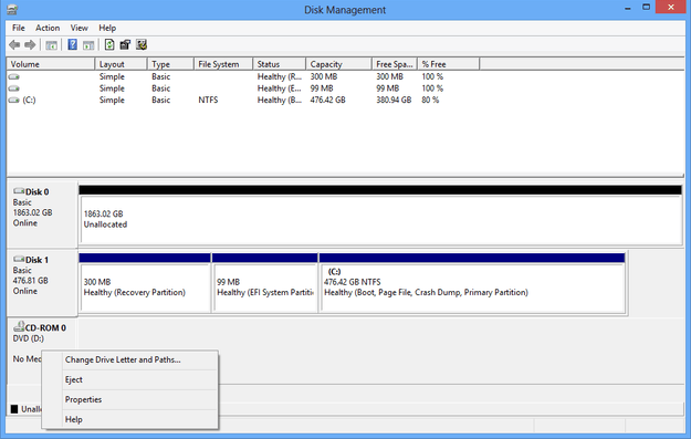 First, I changed the drive letter for the optical drive.