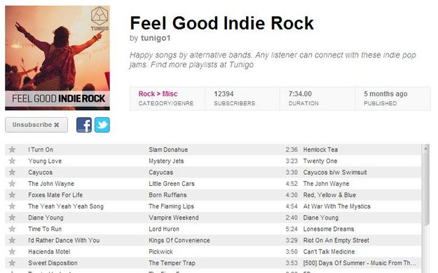 tunigo-playlist view