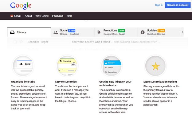 Gmail's new tabbed inbox