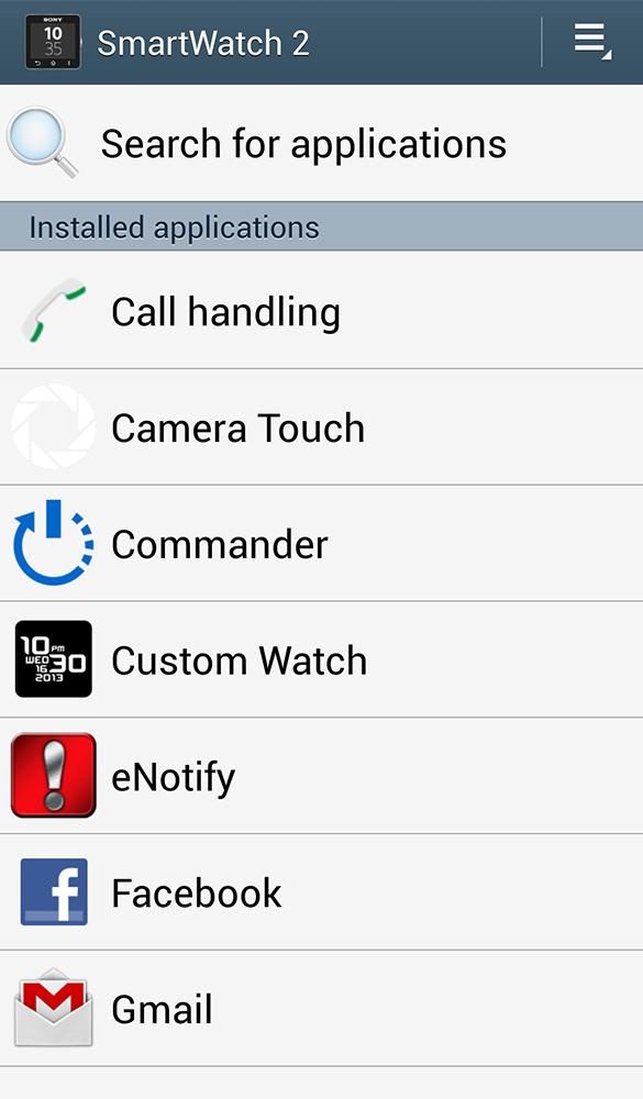 Sony SmartWatch 2 Screenshot app search