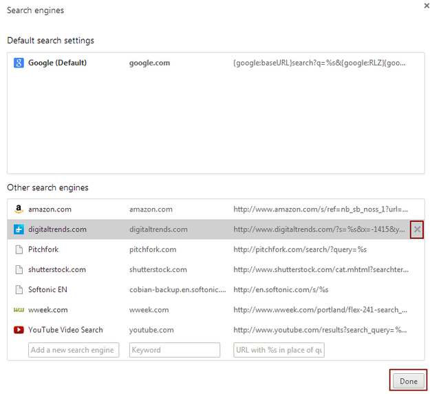 Google Chrome Save search engines