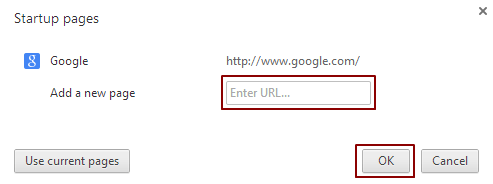 Chrome startup pages