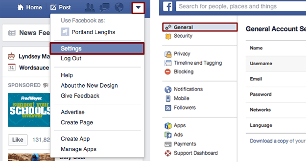 Facebook General Settings