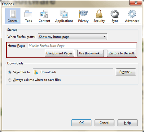 Set homepage in Firefox