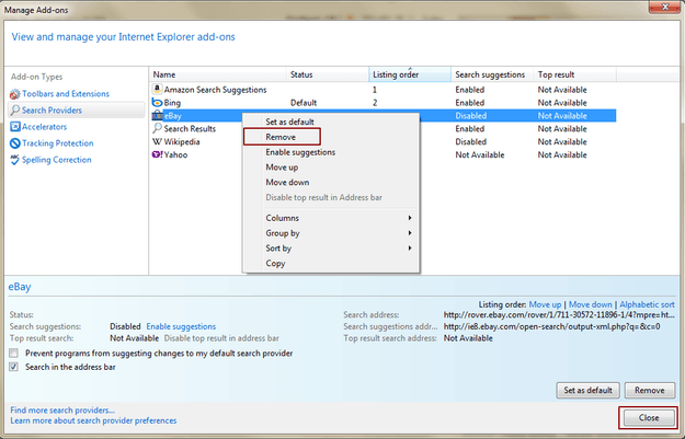 Internet Explorer remove