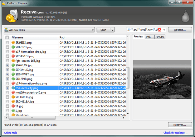 Recuva file select
