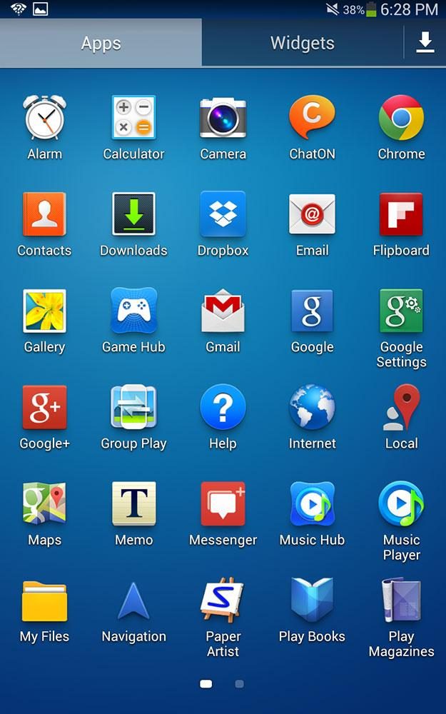 Samsung Galaxy Tab 3 screenshot app grid