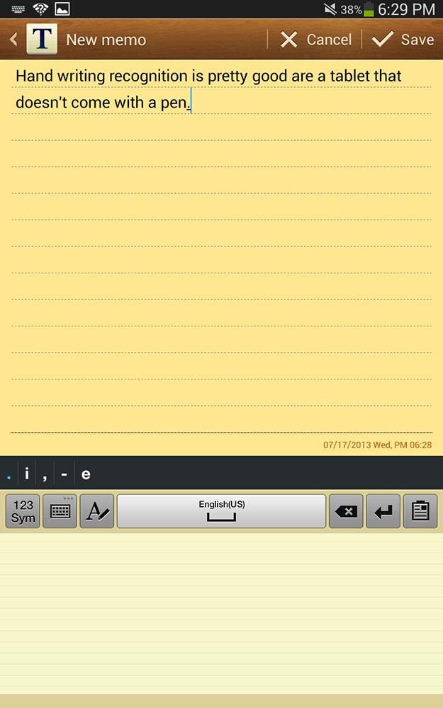 Samsung Galaxy Tab 3 screenshot notes
