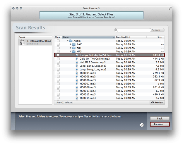 Data Rescue Find and Select Files