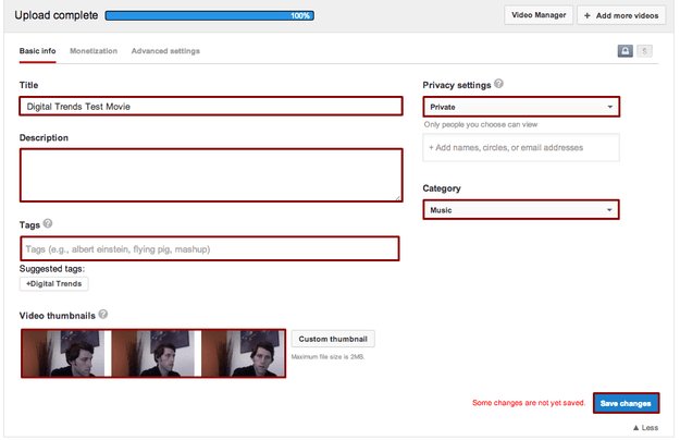 Input basic information for YouTube