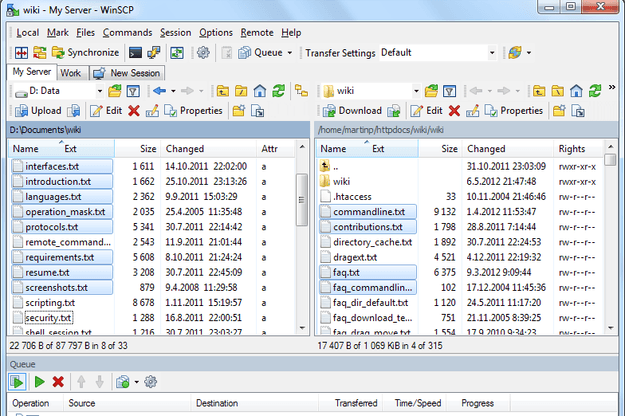 WinSCP interface
