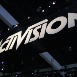 Activision's logo on a black billboard.