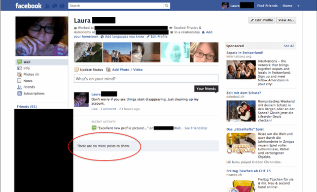 empty Facebook Timeline
