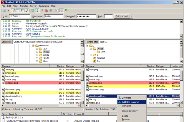 filezilla interface screenshot
