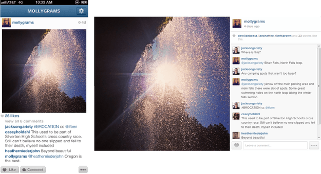 instagram mobile v web