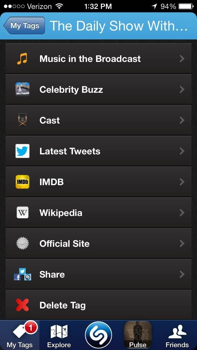Shazam - TV show options