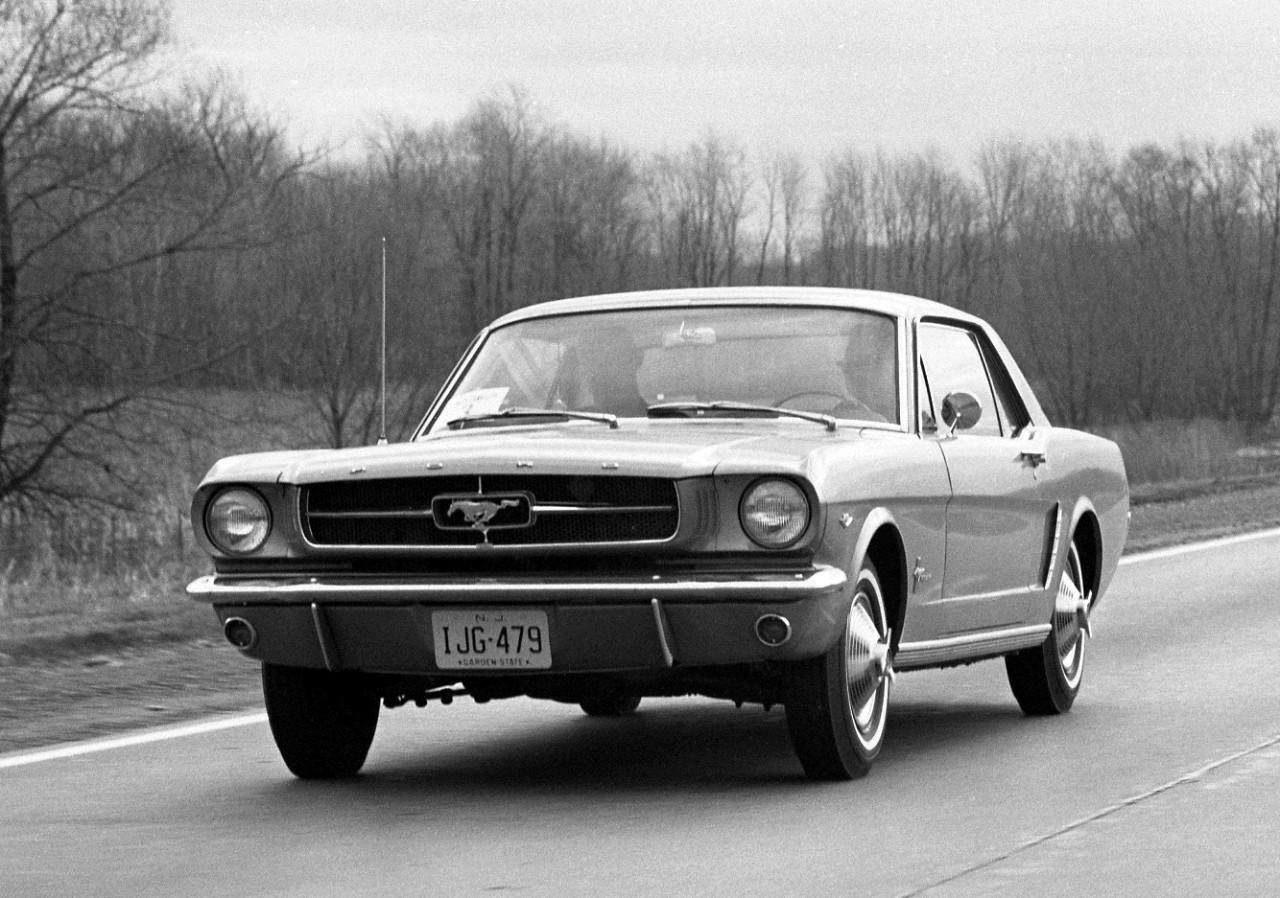 1964 Ford Mustang black and white