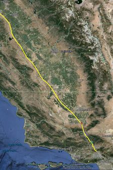 Hyperloop route from Los Angeles to San Francisco
