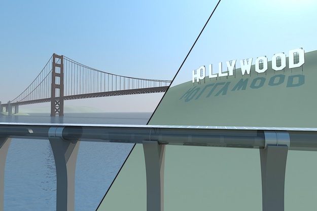 Hyperloop tube stretching from Los Angeles to San Francisco