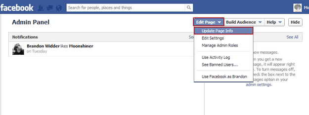 Facebook Update Page Info