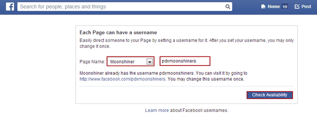 Facebook URL availability