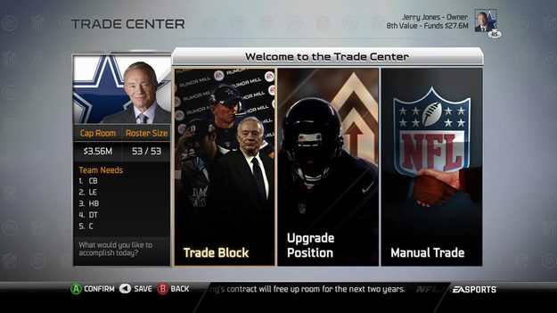 Madden NFL 25 Playbooks 3 and 4 Connected Franchise trade center