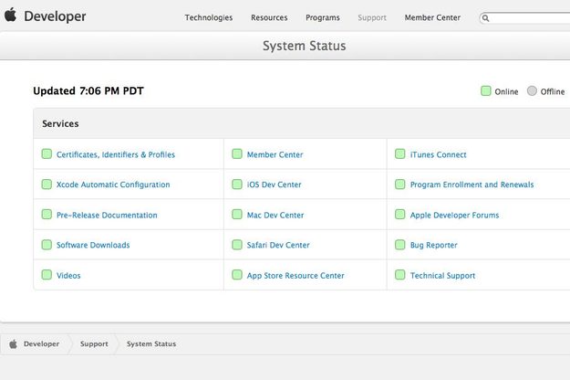 system status page