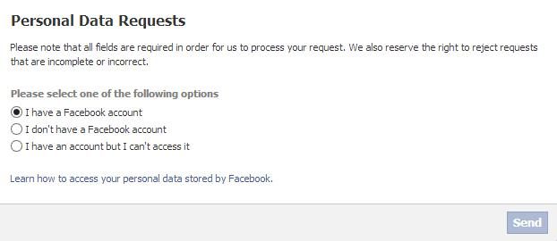 Download facebook data - personal data requests