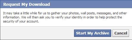 Download facebook data - warning