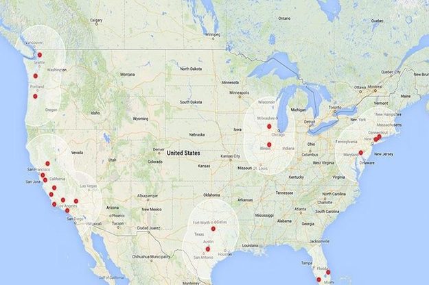 Current Tesla Supercharger network